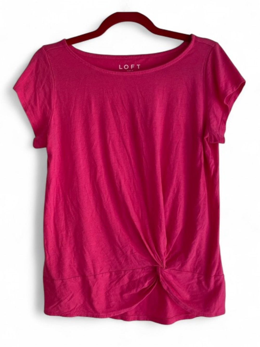 LOFT Bright Pink Twist Bottom Short Sleeve Tee Shirt Size M